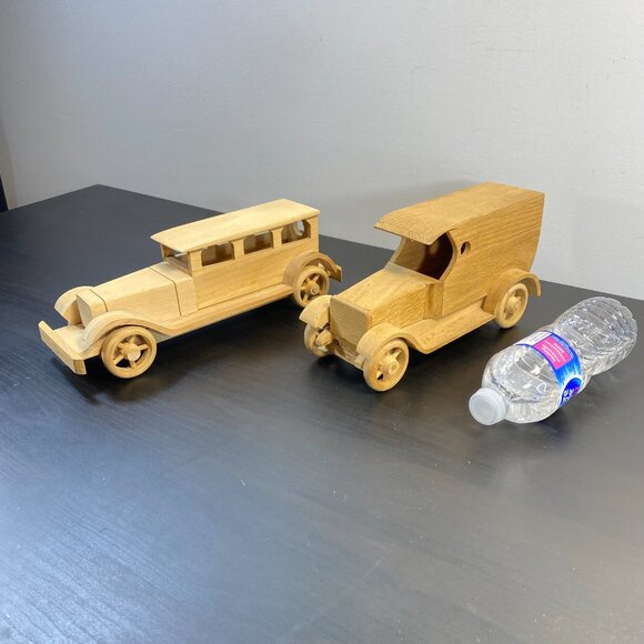 Set of 2 Handmade Model Wooden Truck, Vintage Car Ornament Model, Old Strong Veh - Picture 4 of 10